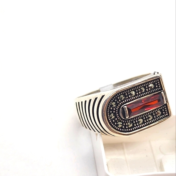 BRAND NEW MEN'S RING RED STONE STERLING SILVER 925 - Picture 6 of 6